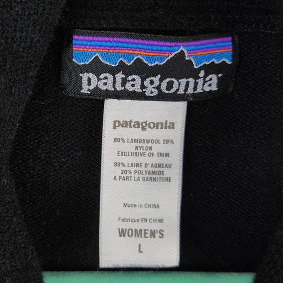 Patagonia Lambs Wool Blend Cardigan Sweater Black Gray Stripes sz L - Picture 5 of 6